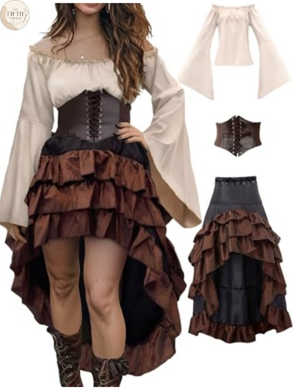 Women's Renaissance Pirate Wench Costume Corset Skirt Blouse